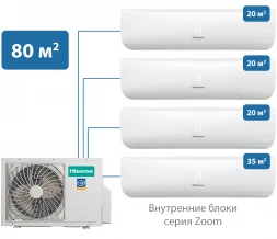Мульти-сплит-система Hisense 80 м² на 4 комнаты 20+20+20+35 Zoom