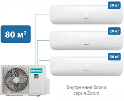 Мульти-сплит-система Hisense 80 м² на 3 комнаты 20+20+50 Zoom